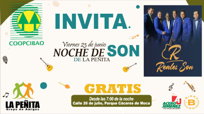 La Peñita, grupo de amigos invita a Noche De Son este 23 de junio desde las 7 p.m., En la calle 26 de julio, parque Cáceres, Moca